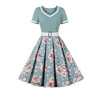 Women Vintage Rockabilly Dress Audrey Hepburn 1950s Dresses A Line Swing Cocktail Party Dress Striped Button Down Short Sleeve Retro Dresses Swing Flowy Tea Dress 50s 60s Dance Gown