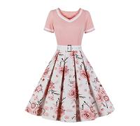 Women Vintage Rockabilly Dress Audrey Hepburn 1950s Dresses A Line Swing Cocktail Party Dress Striped Button Down Short Sleeve Retro Dresses Swing Flowy Tea Dress 50s 60s Dance Gown