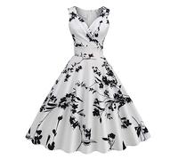 Women Vintage Rockabilly Dresses Audrey Hepburn 1950s Fancy Dress Cocktail Party Dinner Dress Floral V Neck Sleeveless Retro Dresses A Line Swing Flowy Tea Dress 50s 60s Dance Gown