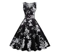 Women Vintage Rockabilly Dresses Audrey Hepburn 1950s Fancy Dress Cocktail Party Dinner Dress Floral V Neck Sleeveless Retro Dresses A Line Swing Flowy Tea Dress 50s 60s Dance Gown