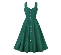 Women Vintage Rockabilly Dresses Audrey Hepburn 80s Fancy Dress Cocktail Party Dinner Dress Polka Dot Button Down V Neck Sleeveless Retro Dresses A Line Swing Flowy Tea Dress 50s 60s Dance Gown Green