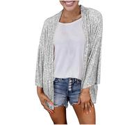 Women Vintage Sequined Jackets Uk Long Sleeve Ruffle Hem Open Front Cardigans Party Cropped Shrugs Evening Sparkling Metallic Shawls Lightweight Prom Club Jacket Glitter Casual Loose Jacket Wedding