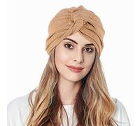 Women Vintage Solid Turban Twisted Bonnet Satin Silk Head Scarf for Chemo Patient Wrap Muslim Cap Hair Loss Sleep Hat Khaki One Size