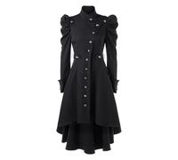 Women Vintage Steampunk Long Coat Gothic Retro Jacket Winter Trench Classic Parka Spring Warm Windbreaker Ladies Long Sleeve Cardigan Top Outerwear Overcoat Plus Size