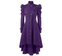 Women Vintage Steampunk Long Coat Gothic Retro Jacket Winter Wool Trench Classic Parka Spring Warm Windbreaker Ladies Long Sleeve Cardigan Top Outerwear Overcoat Plus Size Purple