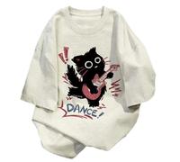 Women Vintage T-Shirt Y2K Cat Graphic Harajuku Tee Tops Summer Emo Grunge Oversized Streetwear Preppy Gothtic Clothes, Grey, S
