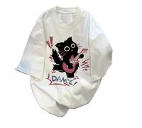 Women Vintage T-Shirt Y2K Cat Graphic Harajuku Tee Tops Summer Emo Grunge Oversized Streetwear Preppy Gothtic Clothes, White, S