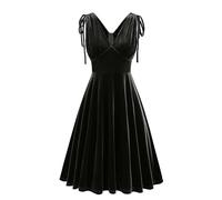 Women Vintage Velvet Banquet Dinner Dress 50s V-Neck A-line Dress Retro 80s Fancy Dress Pleated Swing Party Dresses Sleeveless Evening Dress Ladies Elegant Wedding Guest Gown