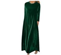 Women Vintage Velvet Long Sleeve Maxi Dress - Casual Loose Fit Elegant Bridesmaid Ladies Solid Color Plus Size Army Green