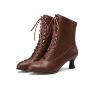 Women Vintage Victorian Boots 70s Lace up Ankle Boots Mid Heel Witch Granny Booties Mid-Calf Costume Shoes Retro Cone Heel Side Zipper Wide Fit Gothic Steampunk Ankle Boots for Women
