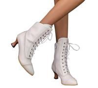 Women Vintage Victorian Boots 70s Lace up Ankle Boots Mid Heel Witch Granny Booties Mid-Calf Costume Shoes Retro Cone Heel Side Zipper Wide Fit Gothic Steampunk Ankle Boots for Women