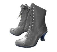 Women Vintage Victorian Boots 70s Lace up Ankle Boots Mid Heel Witch Granny Booties Mid-Calf Costume Shoes Retro Cone Heel Side Zipper Wide Fit Gothic Steampunk Ankle Boots for Women