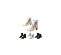 Women Vintage Victorian Boots 70s Lace Up Mid Calf Side Zipper Low Chunky Heel Renaissance Shoes Womens Witch Booties Costume Cosplay Medieval Ankle Boots