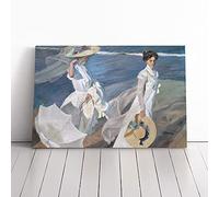 Women Walking On The Beach By Joaquin Sorolla Y Bastida | Canvas Wall Art Print | Framed & Ready to Hang Picture | Modern Home Decor for Living Room, Bedroom, Kitchen or Office | 24x16 Inches