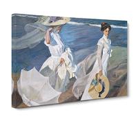 Women Walking On The Beach By Joaquin Sorolla Y Bastida Classic Painting Canvas Wall Art Print Ready to Hang, Framed Picture for Living Room Bedroom Home Office Décor, 30x20 Inch (76x50 cm)