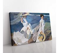 Women Walking On The Beach By Joaquin Sorolla Y Bastida Classic Painting Canvas Wall Art Print Ready to Hang, Framed Picture for Living Room Bedroom Home Office Décor, 76x50 cm (30x20 Inch)