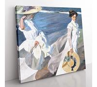 Women Walking On The Beach by Joaquin Sorolla Y Bastida Classic Painting Canvas Wall Art Print Ready to Hang, Framed Picture for Living Room Bedroom Home Office Décor, 50x50 cm (20x20 Inch)