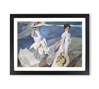 Women Walking On The Beach By Joaquin Sorolla Y Bastida Classic Painting Framed Print | A3 Black Framed Wall Art | Ready to Hang | Classic Beach Picture | Living Room Bedroom Lounge Office