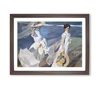 Women Walking On The Beach By Joaquin Sorolla Y Bastida Classic Painting Framed Print | A3 Walnut Framed Wall Art | Ready to Hang | Classic Beach Picture | Living Room Bedroom Lounge Office