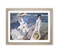 Women Walking On The Beach By Joaquin Sorolla Y Bastida Classic Painting Framed Print | A4 Oak Framed Wall Art | Ready to Hang | Classic Beach Picture | Living Room Bedroom Lounge Office