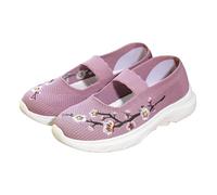 Women Walking Trainers Mesh Floral Embroidery Breathable Arch Support Shoes Womens Running Non Slip Lightweight Sneakers Summer Soft Casual Comfortable Cushion Footwear (Purple, 4)