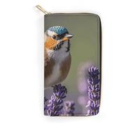 Women Wallet Bird in Purple Lavender Floral Leather Wallet for Work Zip Wallet Phone Holder Long Purse Ultra Thin Wallet with Zipper Pocket for Shopping, style, 7.8 x 4.1 x 1 inches, Style, 7.8 x 4.1