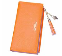 Women Wallet Cute Elegant Card Holder Minimalist Tassel Purse Zipper Wallet for Girls Women Orange Large