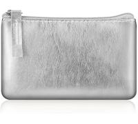 Women Wallet - Small Coin Purse - Leather Fashionable Portable Wallet with Zipper - for Carrying Coins Keys Small Essentials - Silver