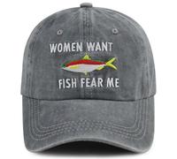 Women Want Fish Fear Me Hat, Funny Adjustable Cotton Embroidered Baseball Cap for Men Dad, Gray, One size