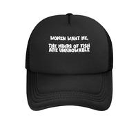 Women Want Me,The Minds of Fish are Unknowable Baseball Cap for Men Women Adjustable Mesh Trucker Hat Black