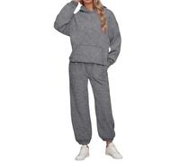 Women Warm Cotton Lounge Wear Sets Cozy Pink Thick Tracksuits Round Neck Co Ord Set Solid Plain Leisure Jogging Suits Two Piece Autumn Winter Casual Outfit Oversized Gym Activewear With Pockets S-2XL