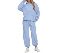 Women Warm Cotton Lounge Wear Sets Cozy Pink Thick Tracksuits Round Neck Co Ord Set Solid Plain Leisure Jogging Suits Two Piece Autumn Winter Casual Outfit Oversized Gym Activewear With Pockets S-2XL