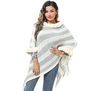 Women Warm Fleece Fleecy Ponchos Capes Warps Ladies Knit Scarf Cape Poncho Sweater Plus Size with Fringes Hem Crochet Poncho Sweater Pullover Winter Elegant Ladies Knitted Shawls (Blue, One Size)
