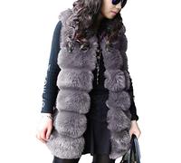 Women Warm Fluffy Faux Fur Winter Vest Coat Jacket Sleeveless Open Front Gilet Jacket Waistcoat Warm Cardigan,L,Grey 1