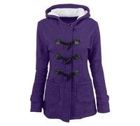 Women Warm Jacket Coat Long Sleeve Hooded Womens Duffle Coat With Flannel Fleece Women Casual Coat Cow Horn Button Hooded Jacket Cotton Outerwear Plus Size Solid Color Vintage Overcoat Ladies Fashion