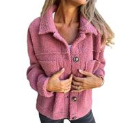 Women Warm Lapel Short Jacket Open Front Cardigan Casual Button Down Coat Long Sleeve Fleece Jacket Casual Lapel Collar