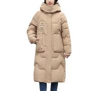 Women Warm Thickened Long Down Jacket with Detachable Hood Insulated Midi Length Cotton Padded Outerwear Solid Color Winter Windproof Parka Puffer Coat with Big Functional Pockets