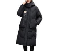 Women Warm Thickened Long Down Jacket with Detachable Hood Insulated Midi Length Cotton Padded Outerwear Solid Color Winter Windproof Parka Puffer Coat with Big Functional Pockets