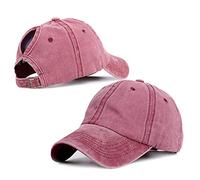 Women Washed Denim Baseball Cap Classic Ponytail Baseball hat, Denim Baseball Cap for Women Vintage Unisex Adjustable Outdoor Golf Sports Cap (Wine)