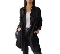 Women Washed Long Button Down Maxi Denim Jean Jacket with Pocket-Vintage Casual Oversized Loose Fit Outerwear Fall Trench Coat (Black,5XL)