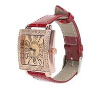 Women Watch, Retro Style Diamond Decoration Mechanical Vintage Roman Numeral Square Dial Watch for Dating Traveling Meetings (Red)