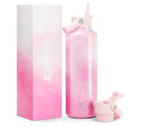 Women Water Bottle with Straw for Sports: 24 oz Stainless Steel Insulated Water Bottle BPA-Free for Home Office Work - Girlfriend Wife Mom, Peony