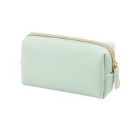 Women Waterproof Cosmetic Bag PU Leather Solid Color Makeup Pouch Travel Portable Wash Toiletry Storage Bag Organizer Purse(Green,M)