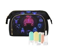 Women Wave Quilt Cosmetic Bag, Zipper Toiletry Storage 10.2x5.9x6.7 in, Pouch Handbag Makeup Case Purse Holder Organizer Print Scorpio Zodiac Circle