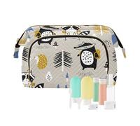 Women Wave Quilt Cosmetic Bag, Zipper Toiletry Storage 10.2x5.9x6.7 in, Pouch Handbag Makeup Case Purse Holder Organizer Print Tourist Raccoon Beaver in the Forest