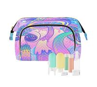 Women Wave Quilt Cosmetic Bag, Zipper Toiletry Storage 10.2x5.9x6.7 in, Pouch Handbag Makeup Case Purse Holder Organizer Print Colorful Psychedelic 60s Hippie Tie Dye