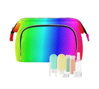Women Wave Quilt Cosmetic Bag, Zipper Toiletry Storage 10.2x5.9x6.7 in, Pouch Handbag Makeup Case Purse Holder Organizer Print Rainbow Color Visible Optical Light Spectrum