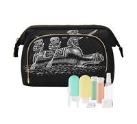 Women Wave Quilt Cosmetic Bag, Zipper Toiletry Storage 10.2x5.9x6.7 in, Pouch Handbag Makeup Case Purse Holder Organizer Print Sea Voyage Skeletons Sailors Float on a Bottle