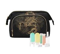 Women Wave Quilt Cosmetic Bag, Zipper Toiletry Storage 10.2x5.9x6.7 in, Pouch Handbag Makeup Case Purse Holder Organizer Print Scorpion Tattoo Ornate Gold Scorpion