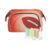 Women Wave Quilt Cosmetic Bag, Zipper Toiletry Storage 10.2x5.9x6.7 in, Pouch Handbag Makeup Case Purse Holder Organizer Print American Football Against Swirling Red Sky